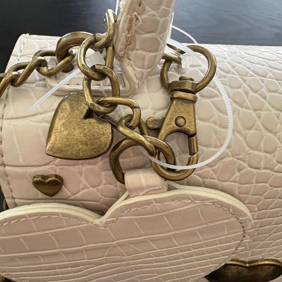 Luv Betsey Betsey Johnson Cream Heart Studded Croc Mini Satchel Crossbody NWT - Picture 7 of 9